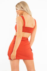 Red Buckle Cargo Skirt and Crop Top Co-ord - Naliyah