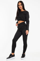 Black Elasticated Cropped Top and Jogger Set - Kruz