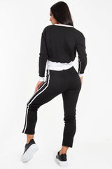 Black and White Side Stripe Sweatshirt and Jogger Set - Miliany