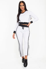 White and Black Side Stripe Sweatshirt and Jogger Set - Miliany