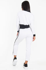 White and Black Side Stripe Sweatshirt and Jogger Set - Miliany