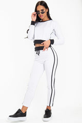 White and Black Side Stripe Sweatshirt and Jogger Set - Miliany