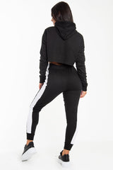Black Side Stripe Cropped Hoodie and Jogger Set - Darshi