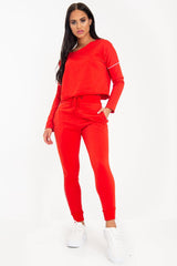 Red White Detail Line Sweatshirt and Jogger Set - Shealee