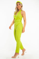 Lime Plunge Front Belted Jumpsuit - Mykel