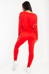 Red White Detail Line Sweatshirt and Jogger Set - Shealee