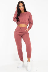 Rust Pink Elasticated Cropped Top and Jogger Set - Kruz