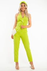 Lime Plunge Front Belted Jumpsuit - Mykel