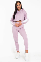 Lilac Side Stripe Cropped Hoodie and Jogger Set - Darshi