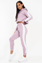 Lilac Side Stripe Cropped Hoodie and Jogger Set - Darshi