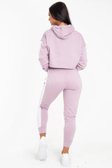 Lilac Side Stripe Cropped Hoodie and Jogger Set - Darshi