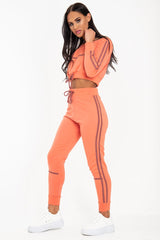 Coral Purple Stripe Detail Tie Waist Sweatshirt and Jogger Set - Zamiya