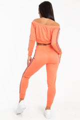 Coral Purple Stripe Detail Tie Waist Sweatshirt and Jogger Set - Zamiya