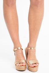 Gold Faux Leather Woven Detail Wedges - Jasey