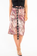 Pink Snake Satin Midi Skirt - Klover