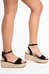 Black Faux Suede Metallic Insert Wedges - Marykate
