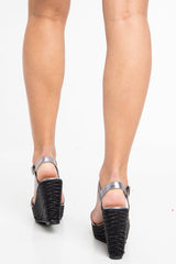 Pewter Faux Leather Woven Detail Wedges - Jasey