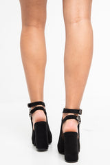 Black Faux Suede Peep Toe Block Heel Boots - Kenzy