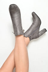Grey Faux Suede Gold Detail Ankle Boot  - Daisymae