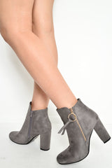 Grey Faux Suede Gold Detail Ankle Boot  - Daisymae