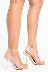 Nude Clear Strap Perspex Block Heels - Janice