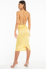 Yellow Satin Cowl Neck Midi Bodycon Dress - Liliana
