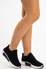 Black Net Lace Up Chunky Sole Trainers - Lexus