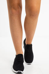 Black Net Lace Up Chunky Sole Trainers - Lexus