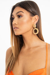 Gold Textured Drop Circle Earrings - Tillie