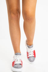 White Grey Colour Block Chunky Sole Lace Up Trainers - Kalley