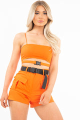 Orange Utility Pocket Crop Top and Shorts Co-ord -Juri