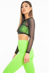 Black Mesh Long Sleeve Crop Top - Presley