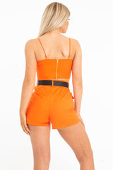 Orange Utility Pocket Crop Top and Shorts Co-ord -Juri