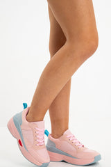 Pink Colour Block Chunky Lace Up Trainers - Karsen