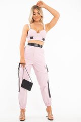 Baby Pink Utility Buckle Bralet and Trouser Set - Aaira