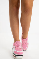 Pink Extreme Platform Glitter Lace Up Trainers - Myleigh