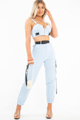 Baby Blue Utility Buckle Bralet And Trouser Set - Aaira