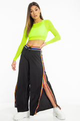 Neon Green Mesh Long Sleeve Crop Top - Presley