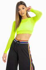 Neon Green Mesh Long Sleeve Crop Top - Presley