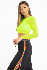 Neon Green Mesh Long Sleeve Crop Top - Presley