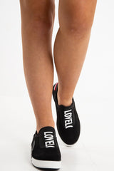 Black Slogan Front Stripe Slip On Trainers - Tamira
