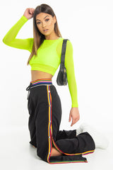 Neon Green Mesh Long Sleeve Crop Top - Presley