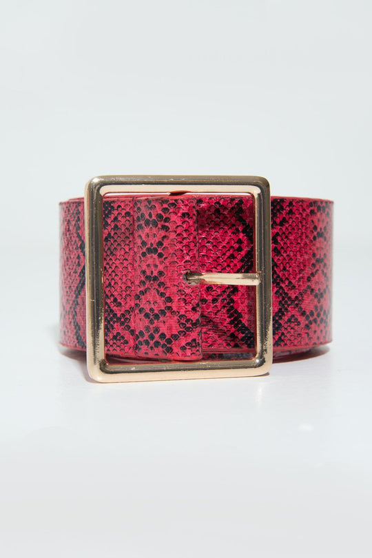 Red Snake Print Wide Belt - Nayelie