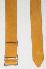 Mustard Faux Suede Gold Buckle Wide Belt - Tammie
