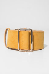 Mustard Faux Suede Gold Buckle Wide Belt - Tammie