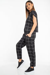 Black Check Short Sleeve Top and Jogger Set - Aimy