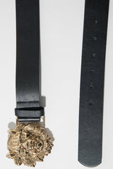 Black Faux Leather Gold Lion Head Buckle - Noha