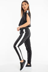 Black Shiny Contrast Stripe Crop Top Joggers Co-Ord - Maisey