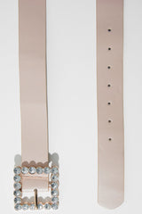Nude Faux Leather Embellished Buckle Belt - Oneita