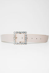 Nude Faux Leather Embellished Buckle Belt - Oneita